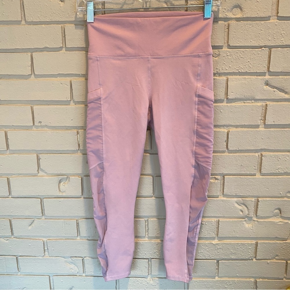 Powerhold by Fabletics Pink Leggings with Mesh Side Pockets Ruching Size Small S